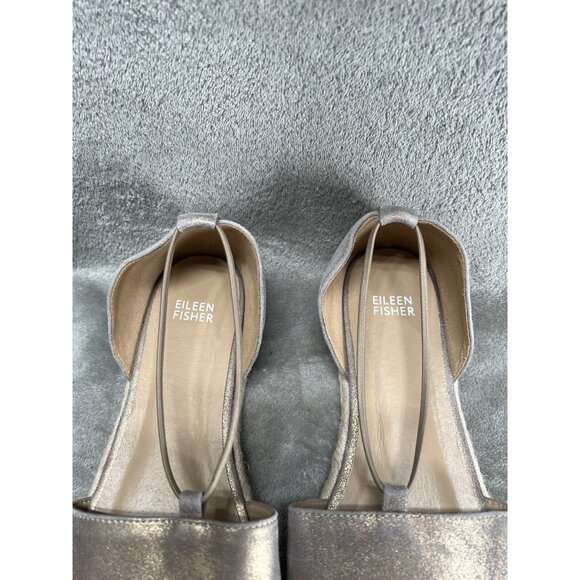 Eileen Fisher Women’s Espadrille Sandals 9.5 Gold Leather Fisherman Flats Strap - Picture 6 of 7